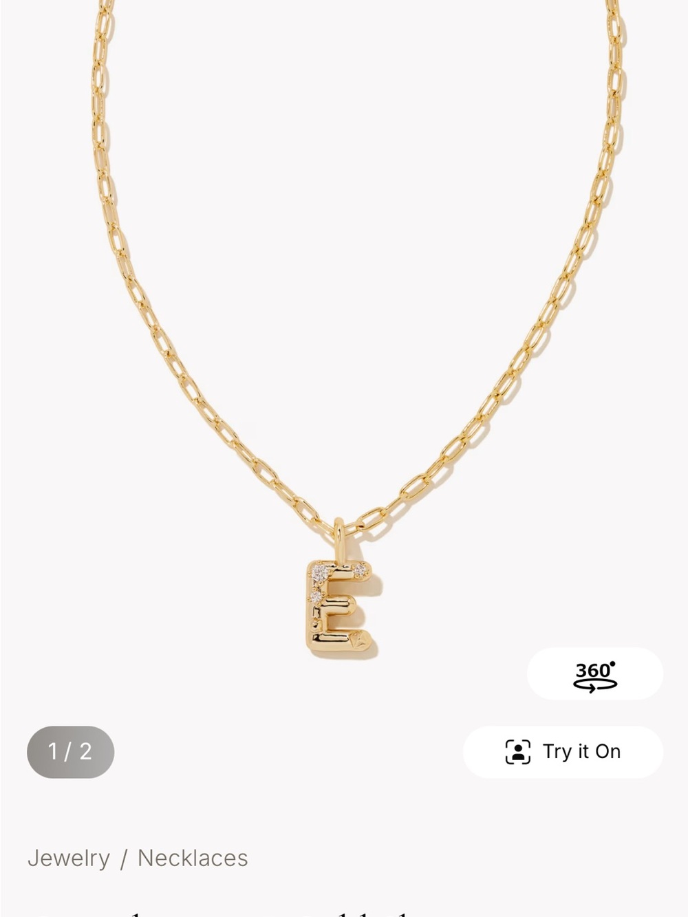 Crystal Letter E Gold Short Pendant Necklace in White Crystal
